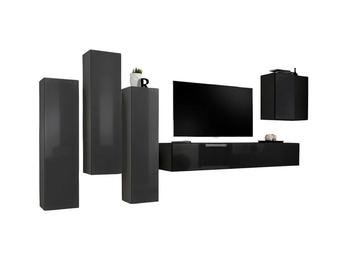 Design woonkamermeubelset uit de SWITCH III collectie. Kleuren grijs en glanzend zwart.