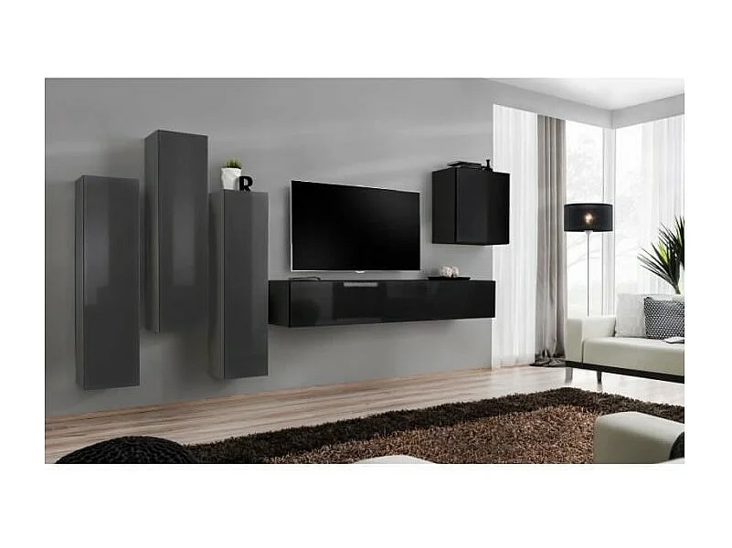Ensemble de meubles de salon design collection SWITCH III. Coloris gris et noir brillant.