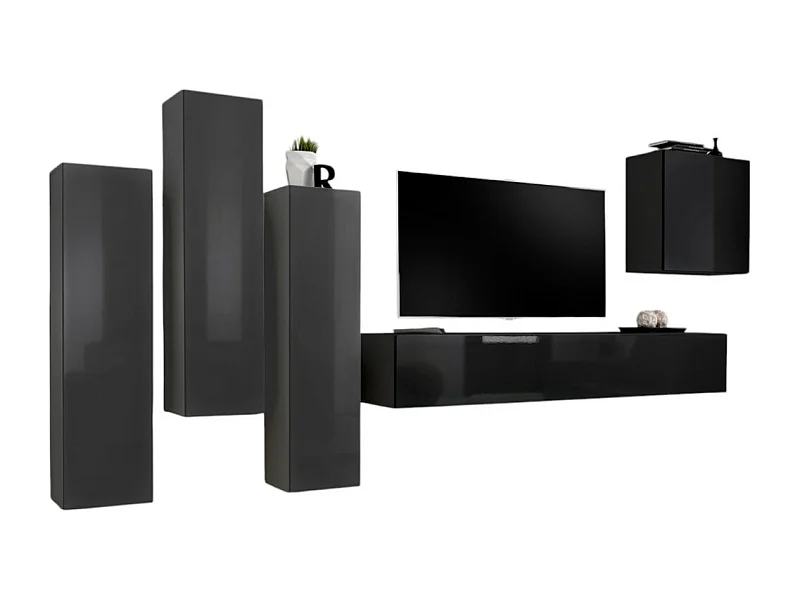 Ensemble de meubles de salon design collection SWITCH III. Coloris gris et noir brillant.