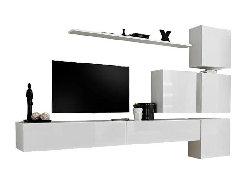 Wandmeubelset voor de woonkamer SWITCH IX design, in glanzend witte kleur.