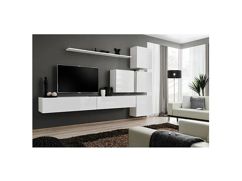 Wandmeubelset voor de woonkamer SWITCH IX design, in glanzend witte kleur.