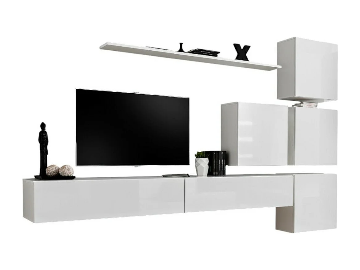 Wandmeubelset voor de woonkamer SWITCH IX design, in glanzend witte kleur.