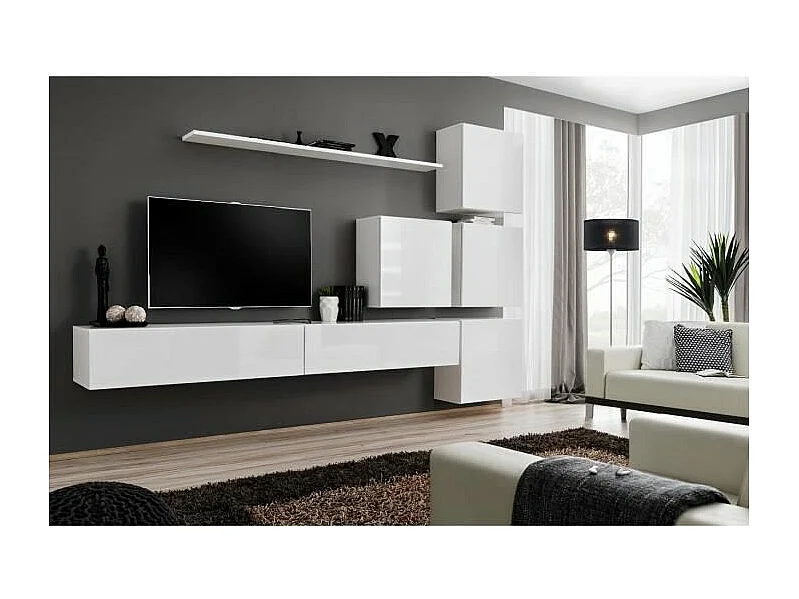 Wandmeubelset voor de woonkamer SWITCH IX design, in glanzend witte kleur.