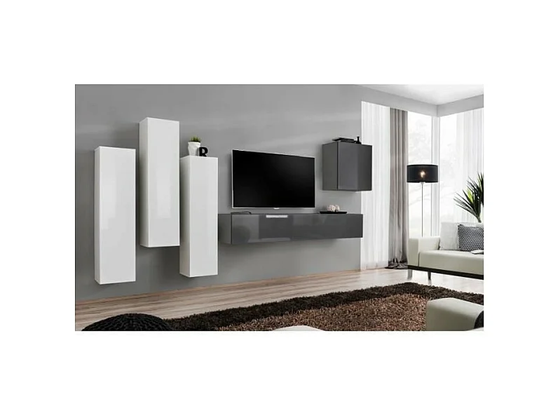 Ensemble de meubles de salon design collection SWITCH III. Coloris blanc et gris brillant.