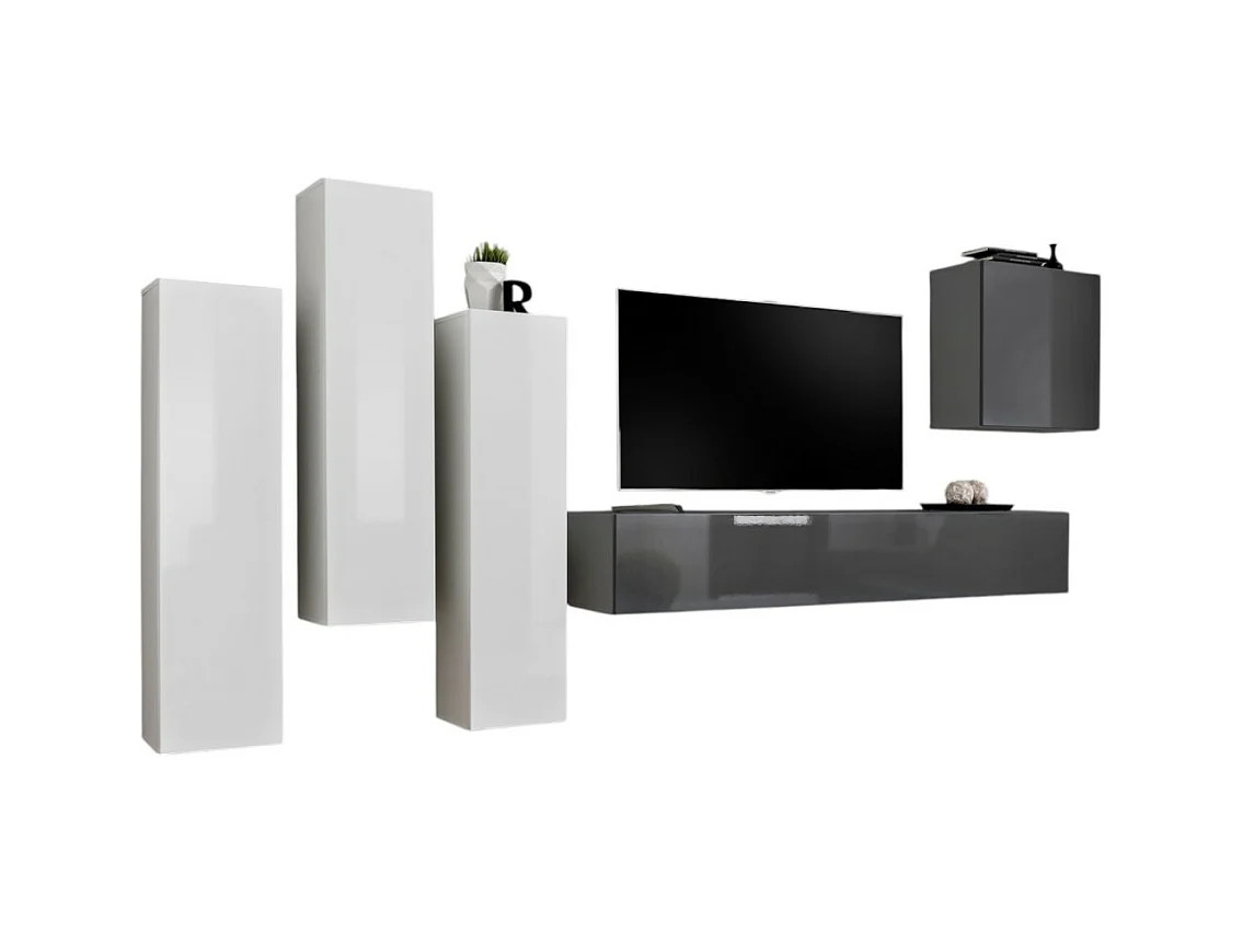 Design woonkamerset uit de SWITCH III collectie. Kleuren: glanzend wit en grijs.