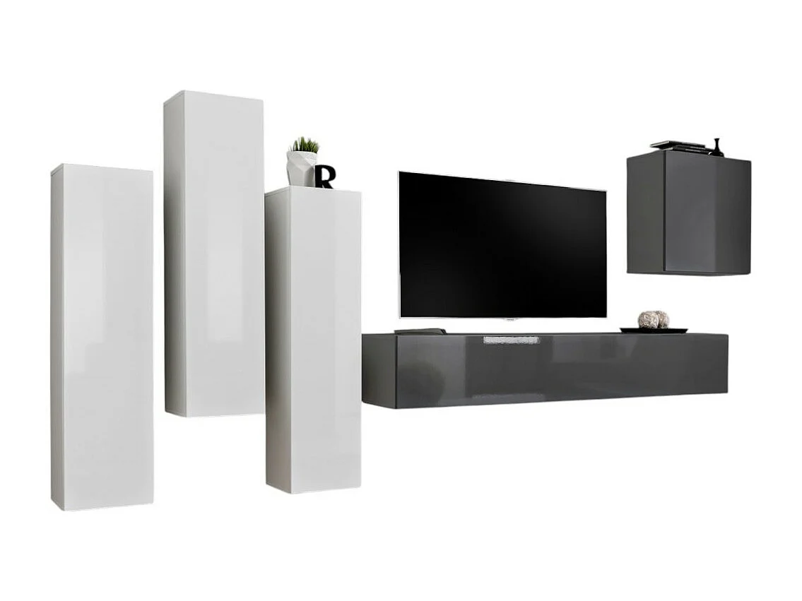 Ensemble de meubles de salon design collection SWITCH III. Coloris blanc et gris brillant.