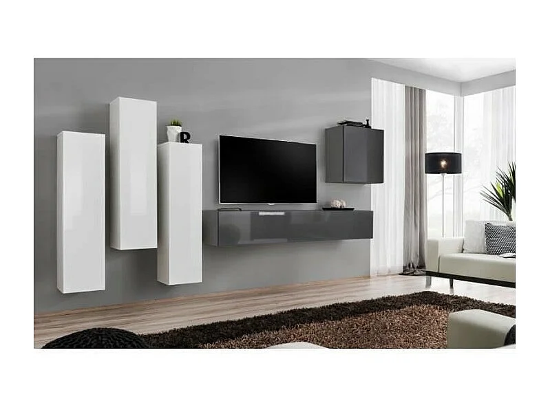 Ensemble de meubles de salon design collection SWITCH III. Coloris blanc et gris brillant.