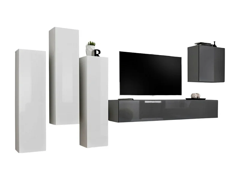 Design woonkamerset uit de SWITCH III collectie. Kleuren: glanzend wit en grijs.