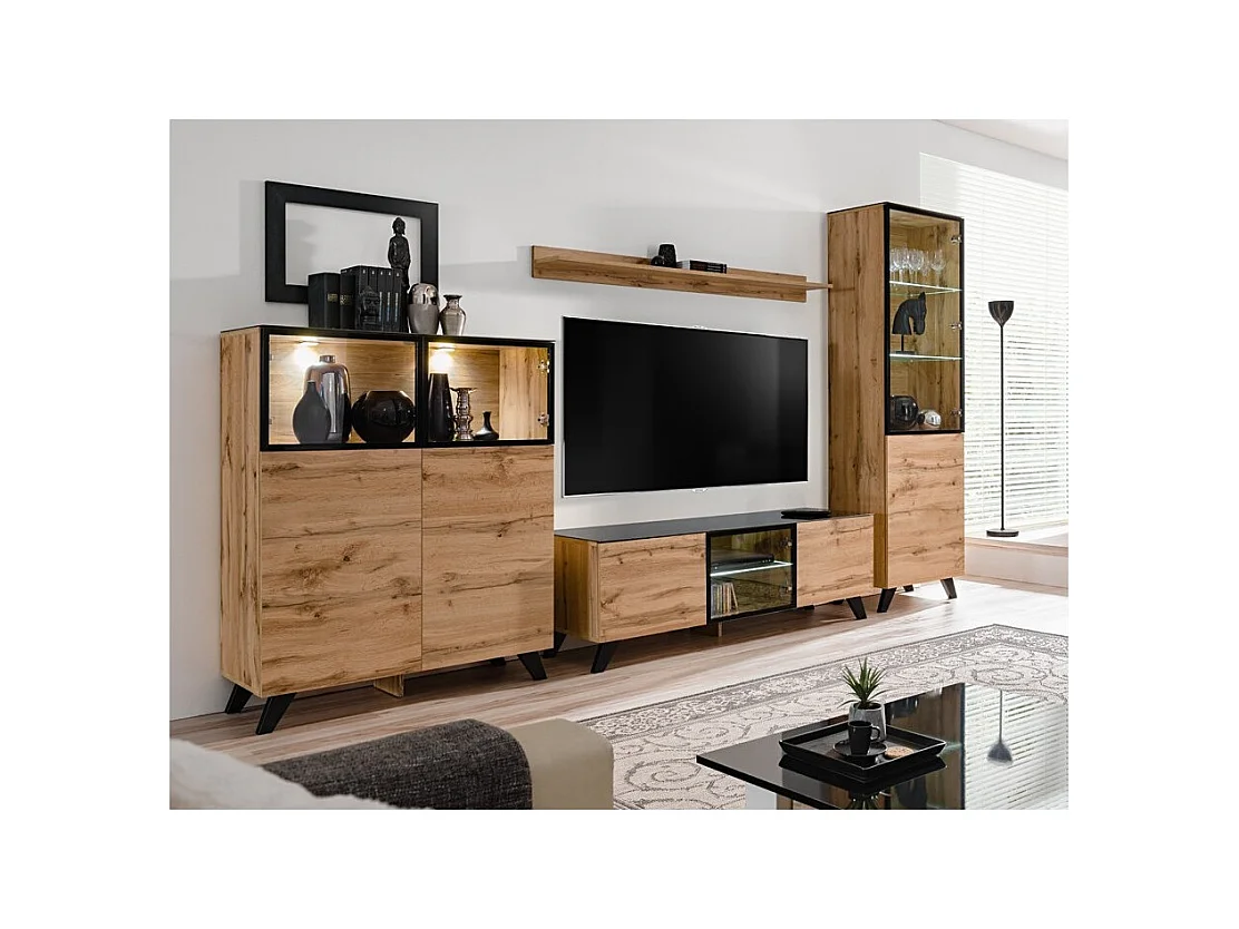 Salonmeubelset TINO bestaande uit vier meubels en een industriële stijl boekenplank.