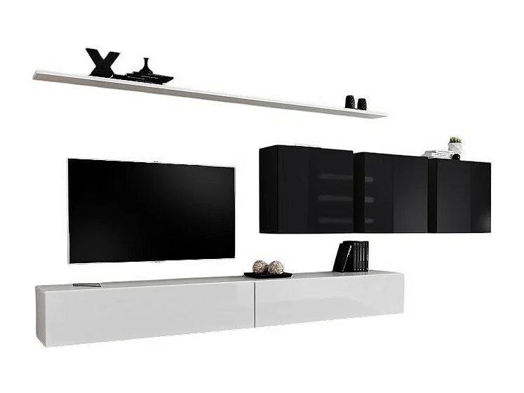 Wohnzimmermöbelset SWITCH VII Design, in glänzendem Weiß und Schwarz.