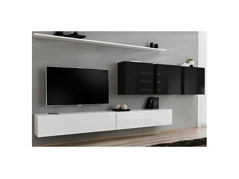 Set mobile soggiorno SWITCH VII design, colori bianco e nero lucido.