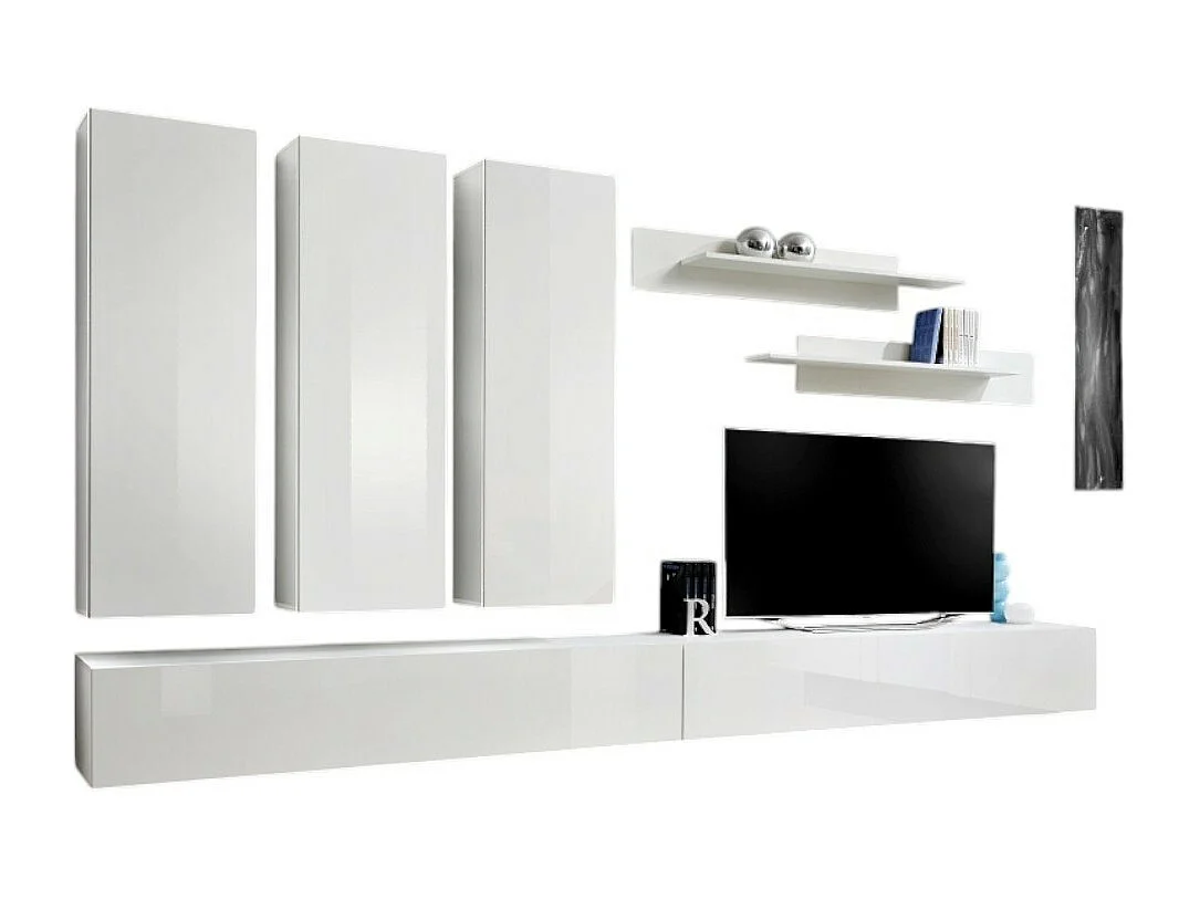 TV-meubel FLY E1 design, in hoogglans wit. Modern en trendy zwevend meubel voor uw woonkamer.