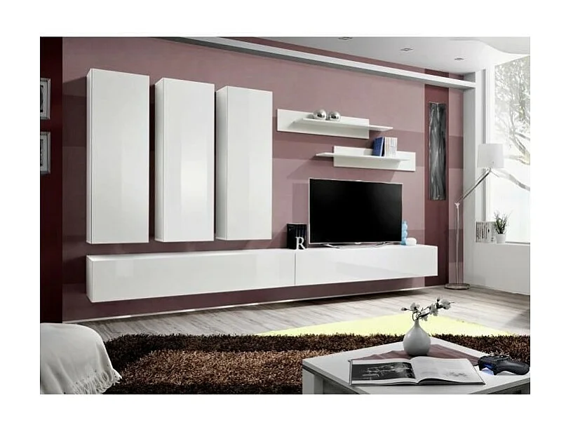 TV-meubel FLY E1 design, in hoogglans wit. Modern en trendy zwevend meubel voor uw woonkamer.