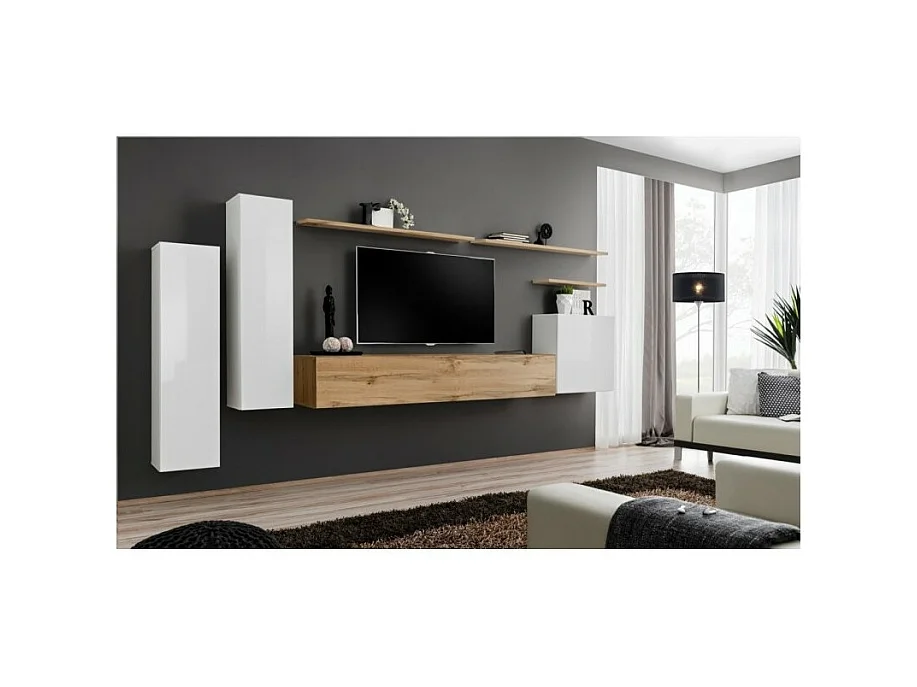 Salonmeubelset uit de SWITCH I collectie, design, in glanzend wit en Wotan eiken kleur.