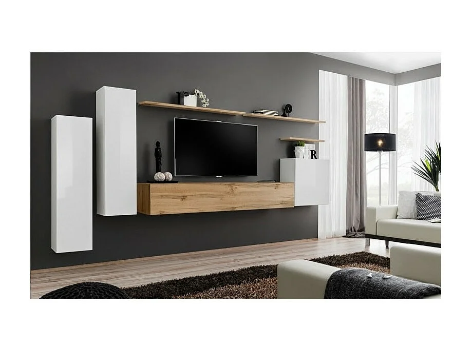 Salonmeubelset uit de SWITCH I collectie, design, in glanzend wit en Wotan eiken kleur.