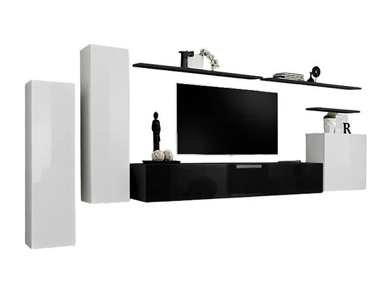 Conjunto de móveis para sala de estar coleção SWITCH I design, cores branco e preto brilhante.