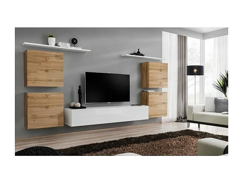 Salonmeubelset SWITCH IV design, kleur wit en Wotan eiken.