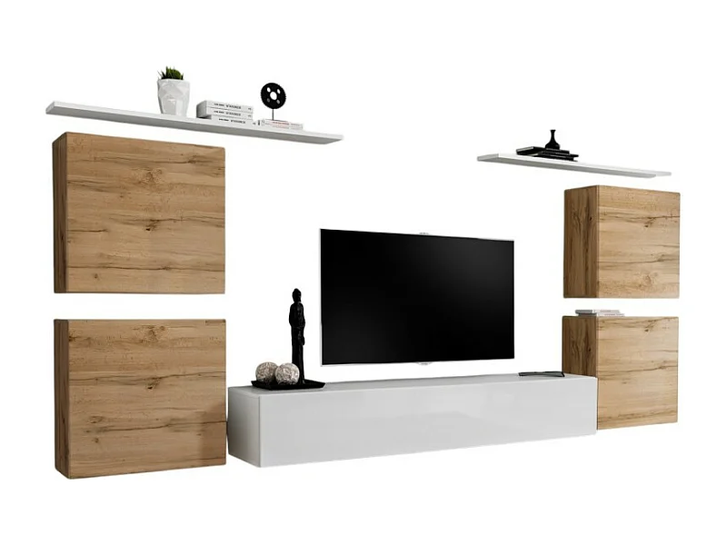 Salonmeubelset SWITCH IV design, kleur wit en Wotan eiken.
