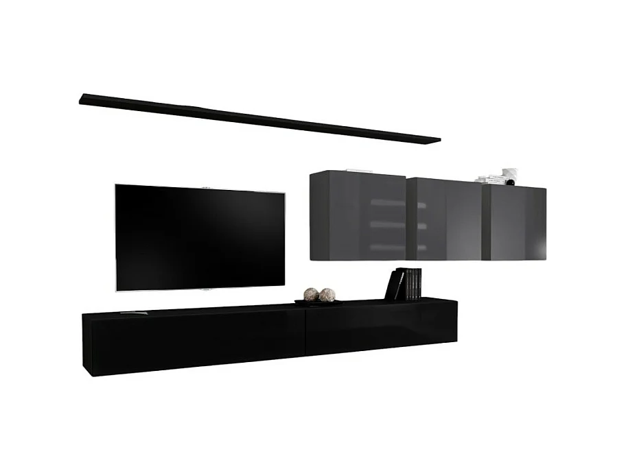 Wohnzimmermöbelset SWITCH VII im Design, Farbe Schwarz und glänzend Grau.