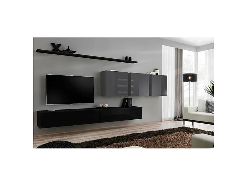 Wohnzimmermöbelset SWITCH VII im Design, Farbe Schwarz und glänzend Grau.