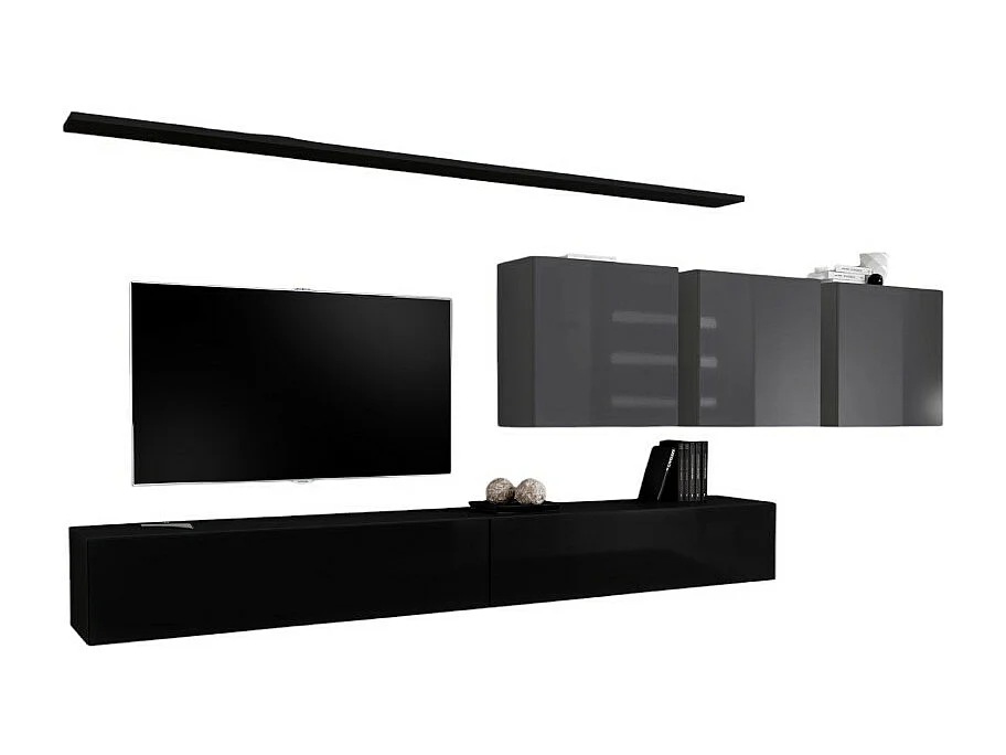 Ensemble meuble salon SWITCH VII design, coloris noir et gris brillant.