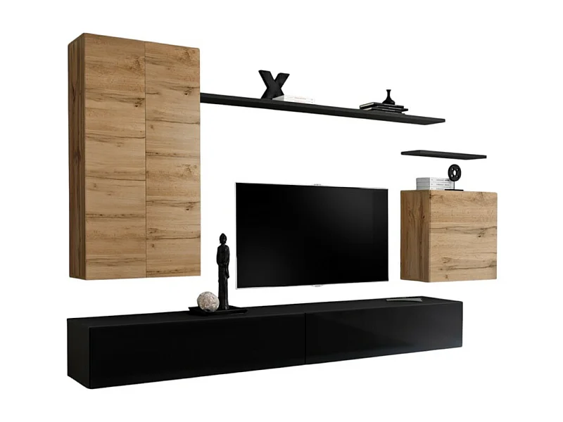 Woonkamerset uit de SWITCH II collectie, design in eiken en glanzend zwart.