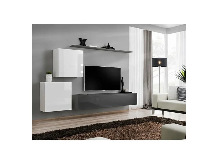 Conjunto de muebles para sala SWITCH V diseño, en colores gris y blanco brillante.