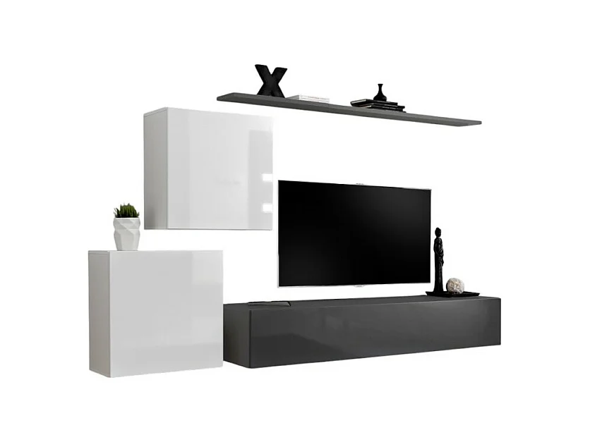 Ensemble meuble salon SWITCH V design, coloris gris et blanc brillant.