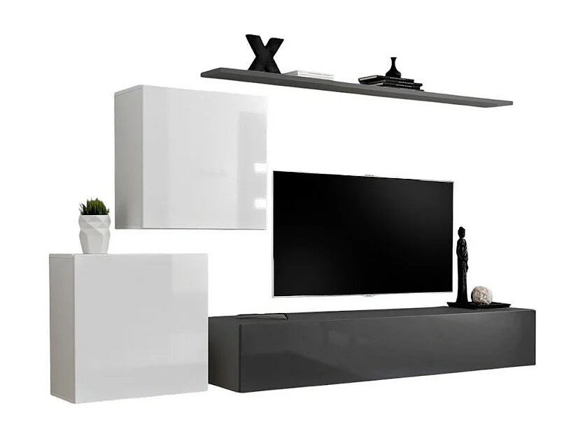 Ensemble meuble salon SWITCH V design, coloris gris et blanc brillant.