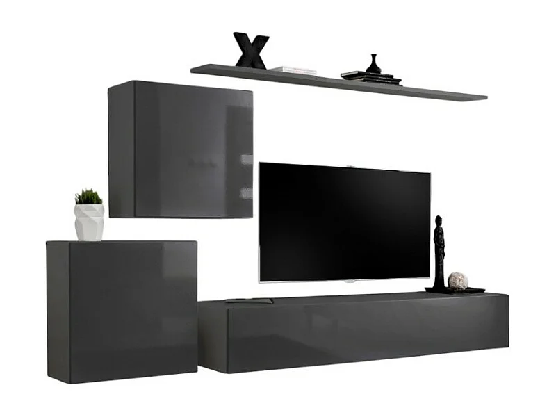 Wandmeubelset voor de woonkamer SWITCH V design, in glanzend grijs.