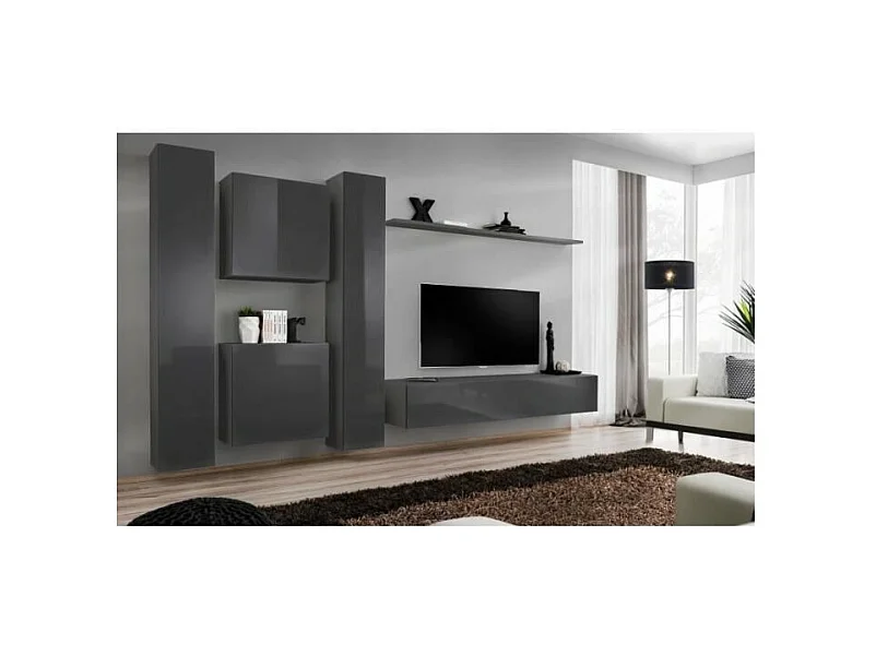 Woonkamermeubelset SWITCH VI design, in glanzend grijs.