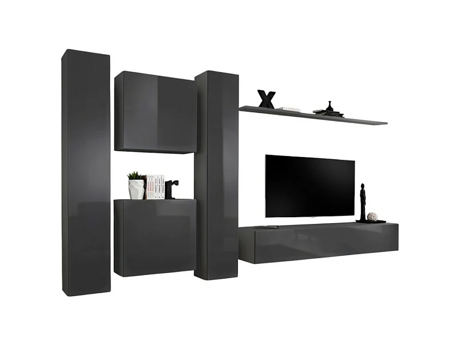 Ensemble meuble salon SWITCH VI design, coloris gris brillant.