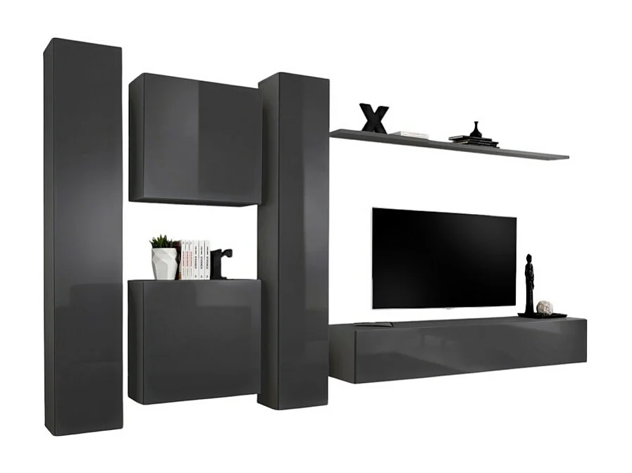 Woonkamermeubelset SWITCH VI design, in glanzend grijs.