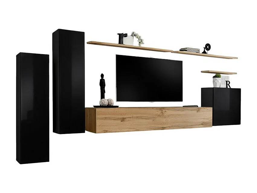 Set di mobili da salotto SWITCH I design, colore nero lucido e rovere Wotan.