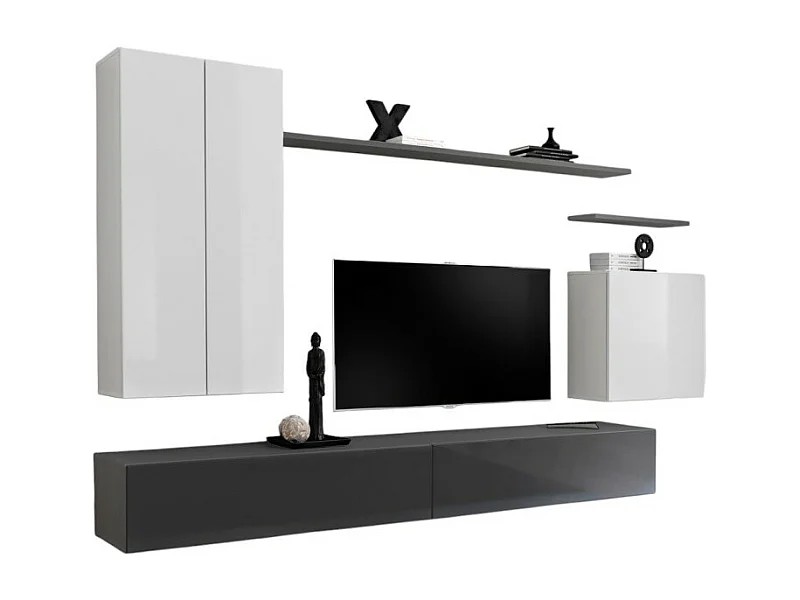 Conjunto de móveis para sala SWITCH II design, cores branco e cinza brilhante.