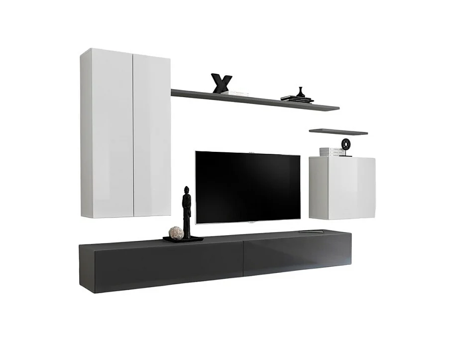 Ensemble meuble salon SWITCH II design, coloris blanc et gris brillant.