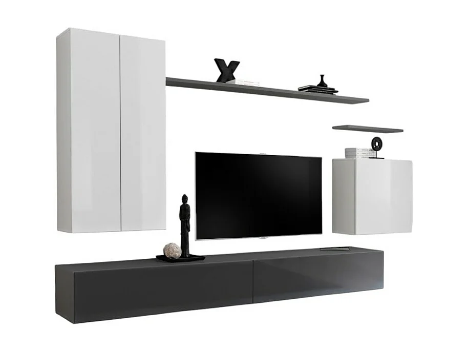 Woonkamer meubelset SWITCH II design, in glanzend wit en grijs.