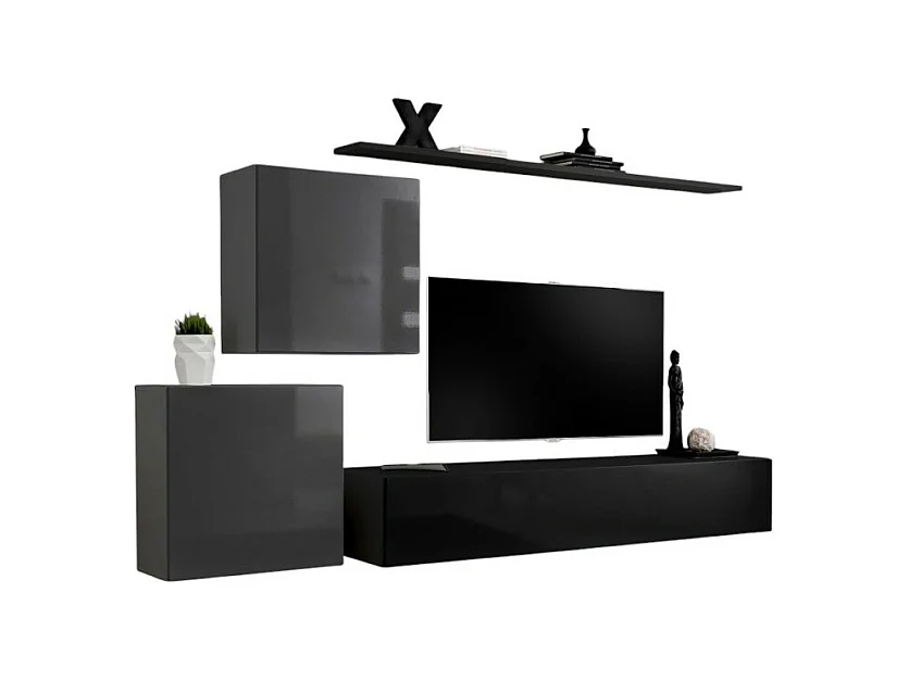 Ensemble meuble salon SWITCH V design, coloris noir et gris brillant.
