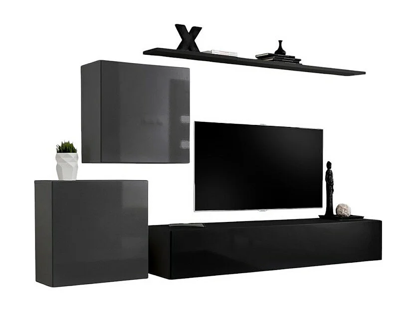 Ensemble meuble salon SWITCH V design, coloris noir et gris brillant.