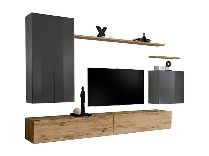 Wohnzimmermöbelset aus der Kollektion SWITCH II, Design in Grau und Wotan-Eiche.