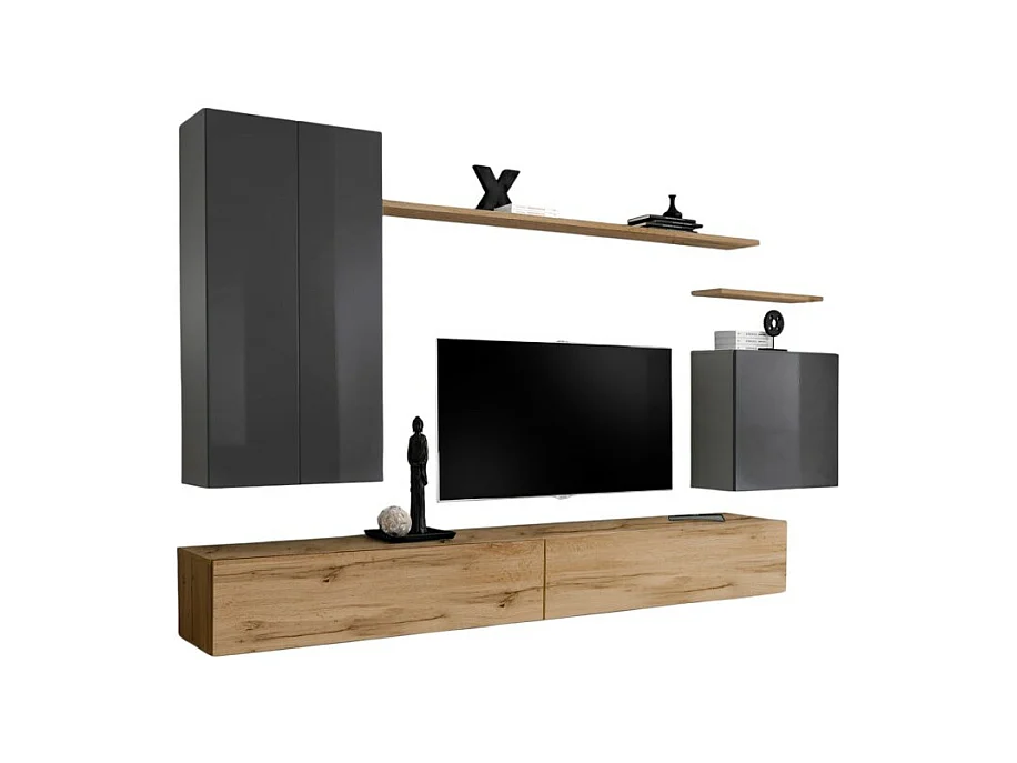 Woonkamer meubelset collectie SWITCH II design, in grijs en Wotan eiken kleur.