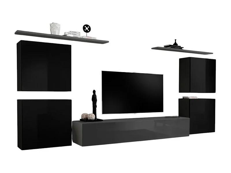 Wohnzimmermöbel-Set SWITCH IV im Design, Farben Grau und Schwarz Hochglanz.