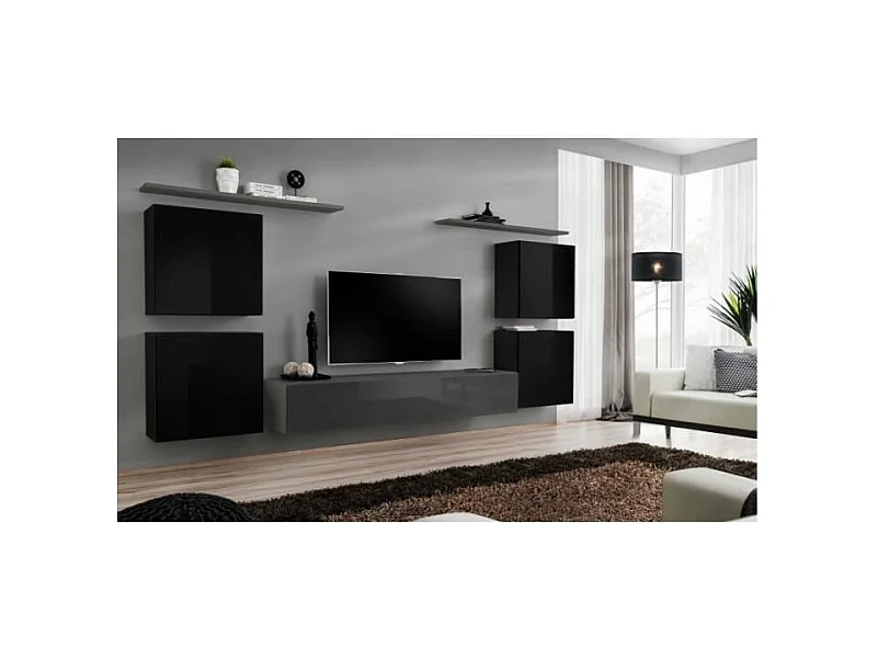 Wohnzimmermöbel-Set SWITCH IV im Design, Farben Grau und Schwarz Hochglanz.