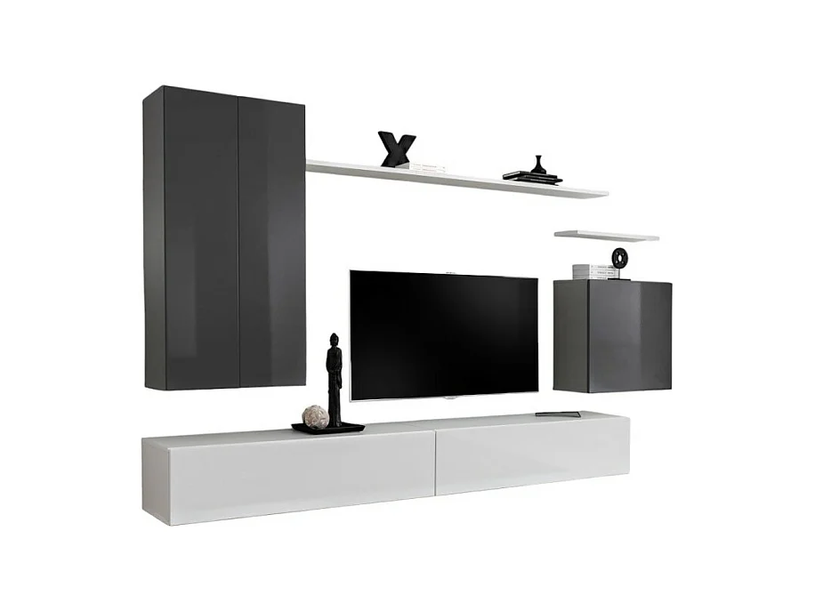 Ensemble de meubles de salon collection SWITCH II design, coloris gris et blanc brillant.