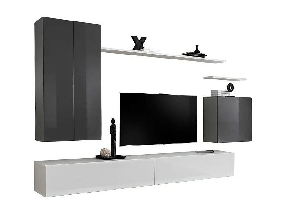 Ensemble de meubles de salon collection SWITCH II design, coloris gris et blanc brillant.