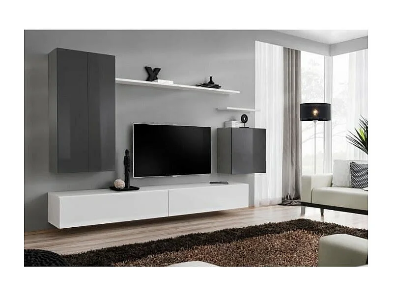 Ensemble de meubles de salon collection SWITCH II design, coloris gris et blanc brillant.
