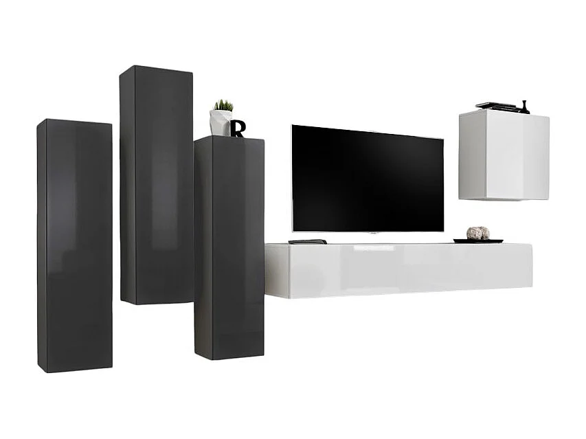 Design woonkamermeubelset uit de SWITCH III collectie. Kleuren: glanzend grijs en wit.