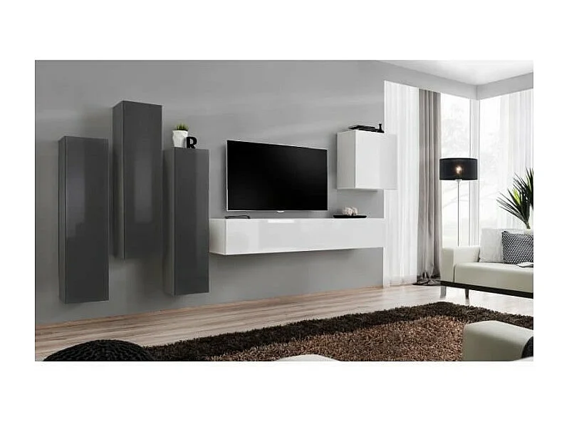 Design woonkamermeubelset uit de SWITCH III collectie. Kleuren: glanzend grijs en wit.