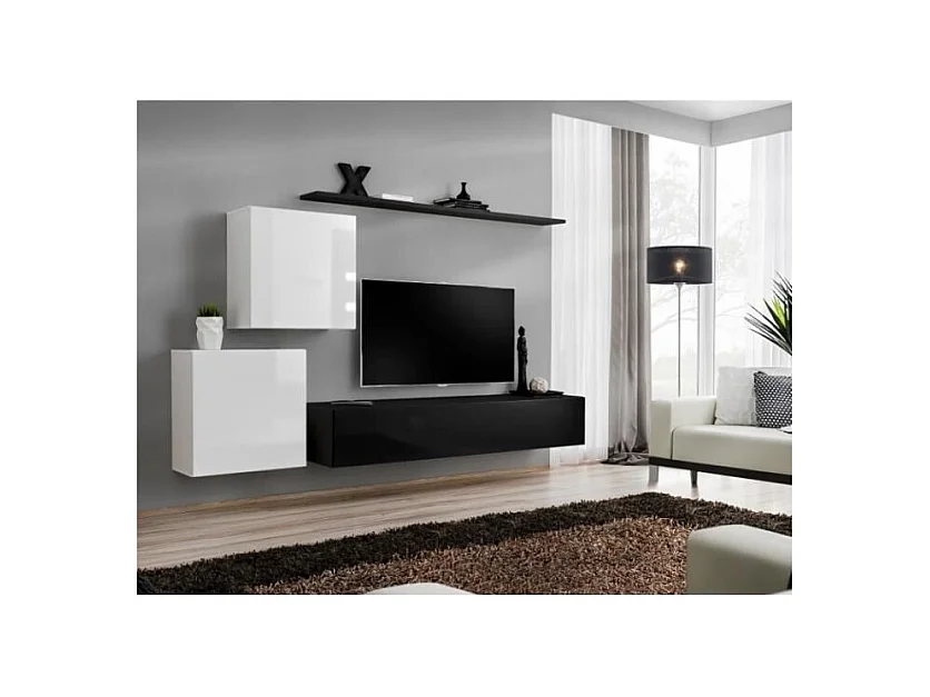 Wohnzimmermöbelset SWITCH V Design, in glänzendem Schwarz und Weiß.