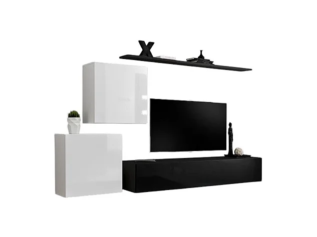 Ensemble meuble salon SWITCH V design, coloris noir et blanc brillant.